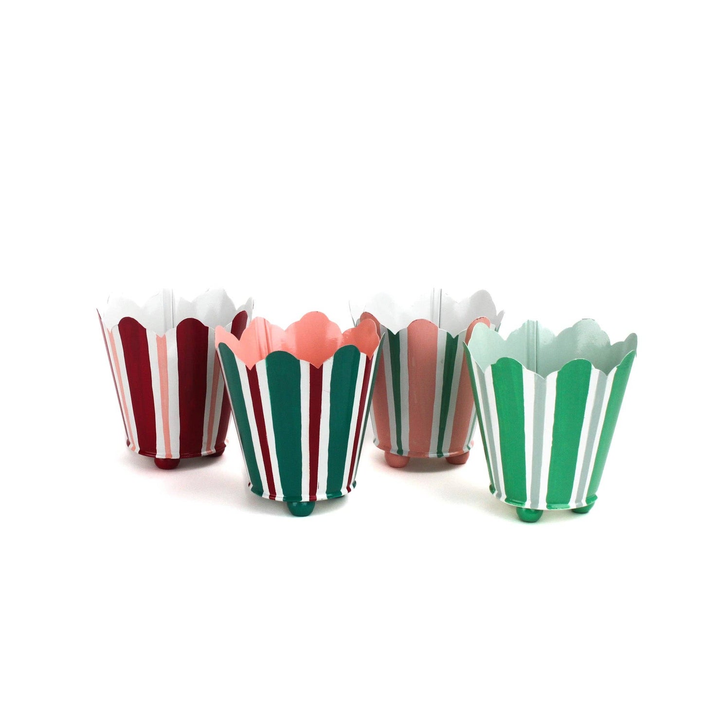 Scalloped Tole Cachepots - Red and Pink