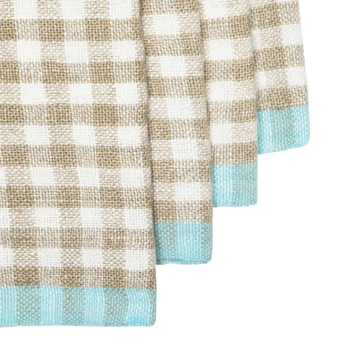 Two-Tone Gingham Natural/Aqua Tea Towels - Set of 2
