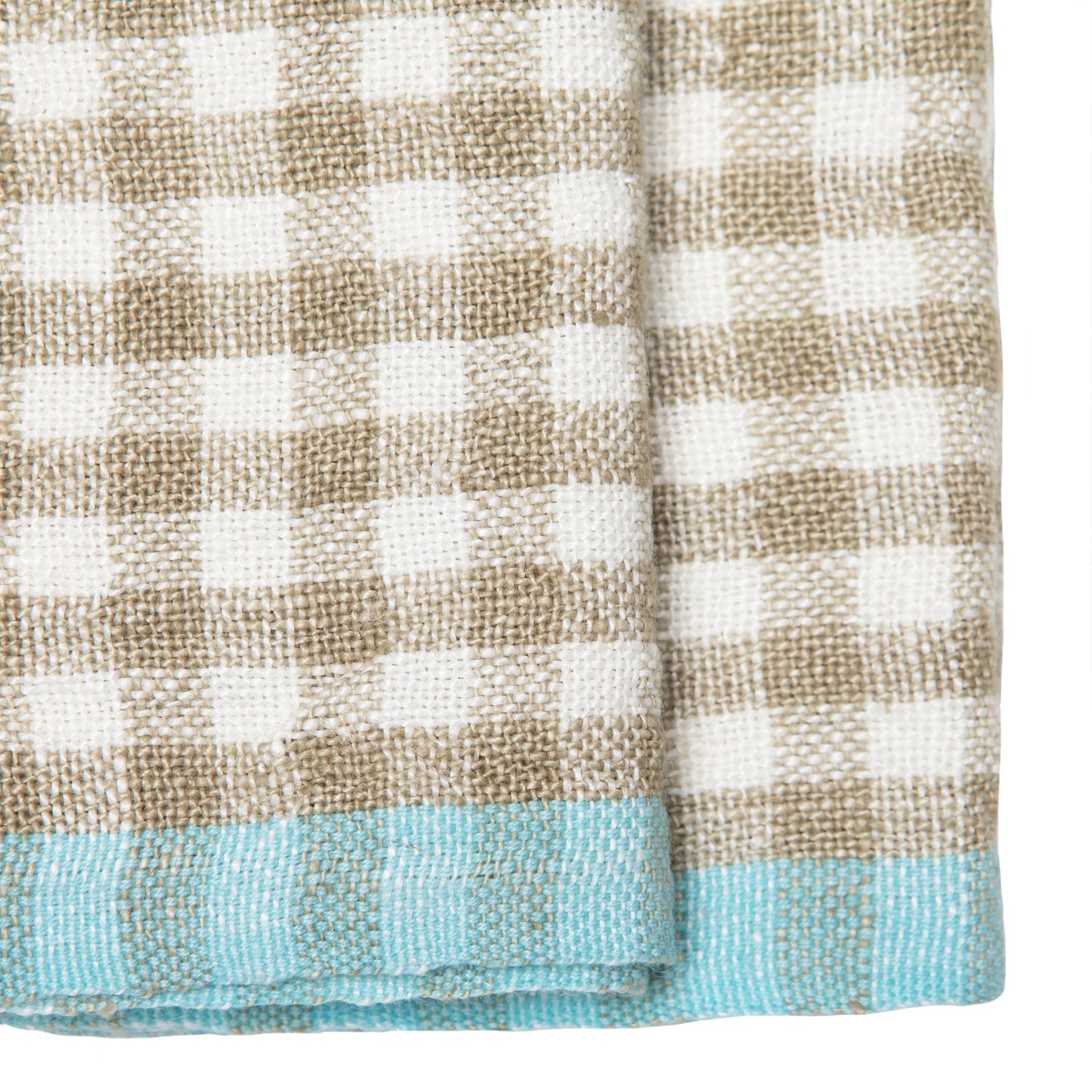 Two-Tone Gingham Natural/Aqua Tea Towels - Set of 2