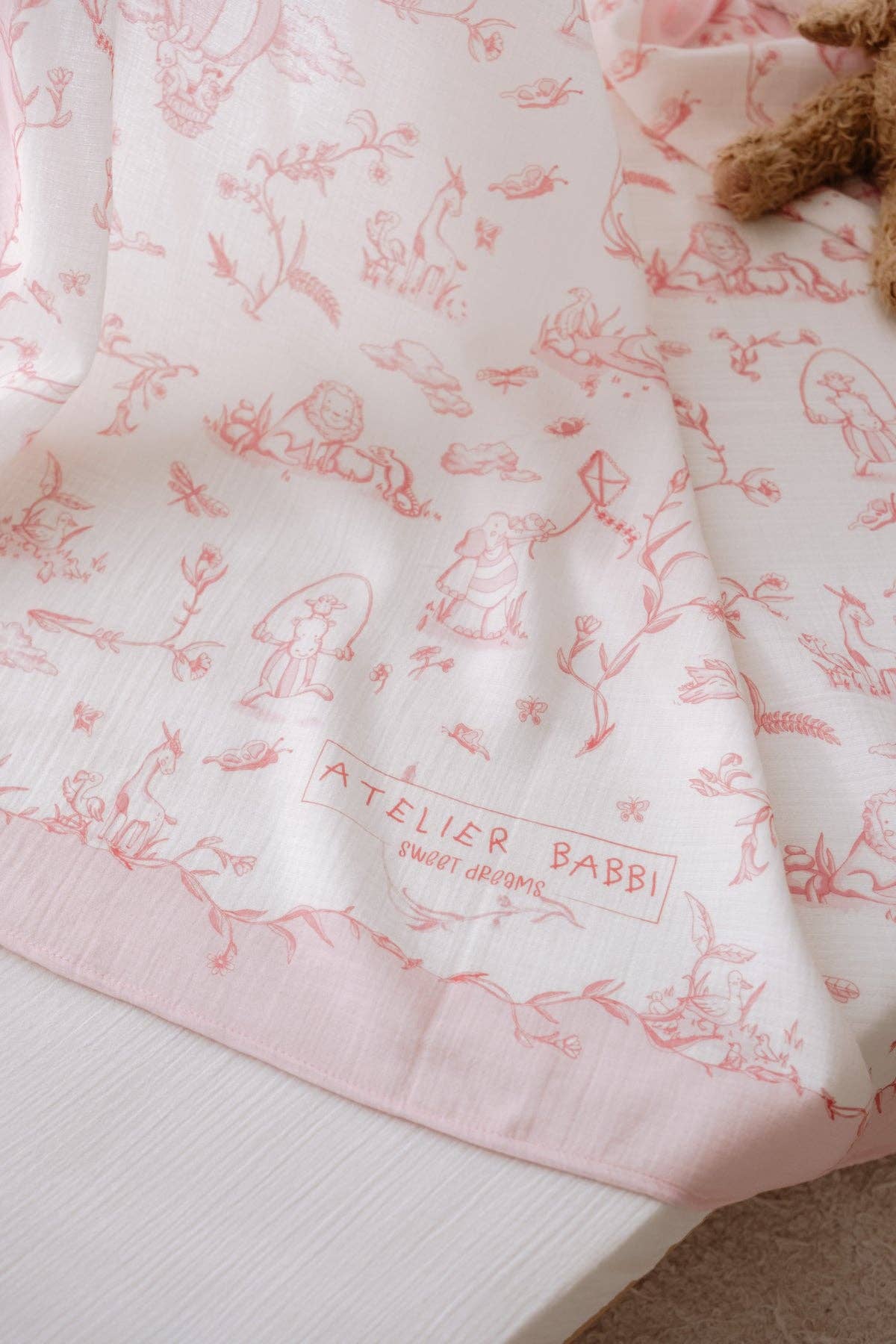 Atelier Babbi - Double-Layer Muslin Blanket - Toile De Jouy/Pink