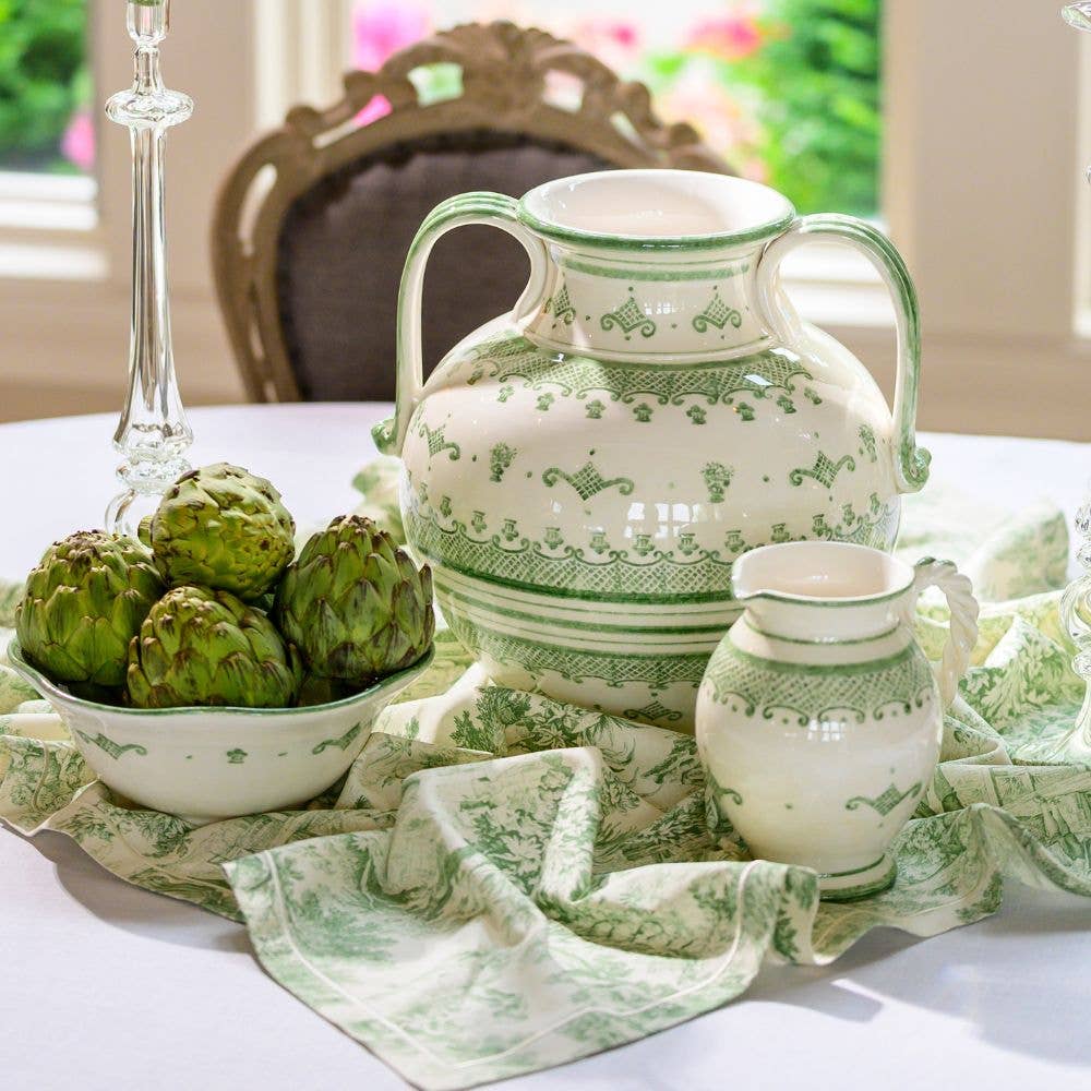 Italian Hand-painted Green Oversized Vase