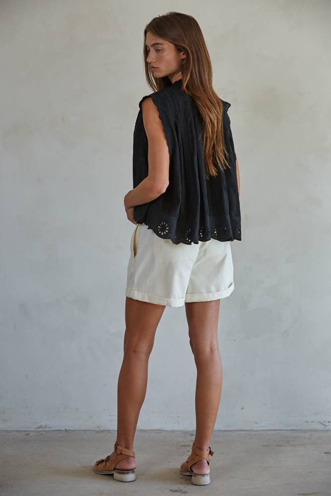 Romantic Sleeveless Eyelet and Lace Top