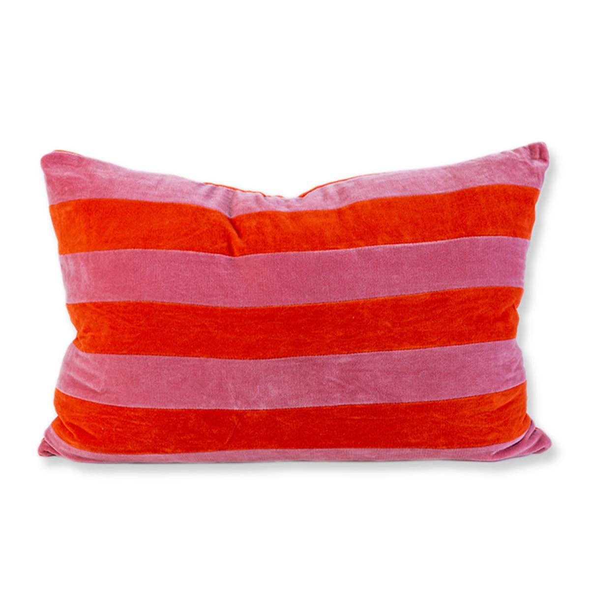 Furbish Studio - Striped Velvet Lumbar Pillow - Pink + Orange
