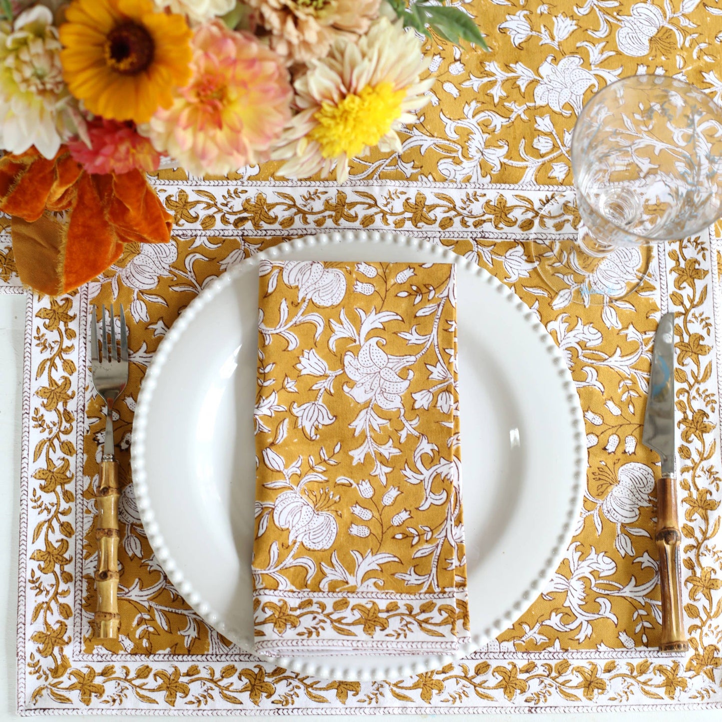 PACIFIC & ROSE TEXTILES - Napkin Pacho Saffron Floral, Set of 4