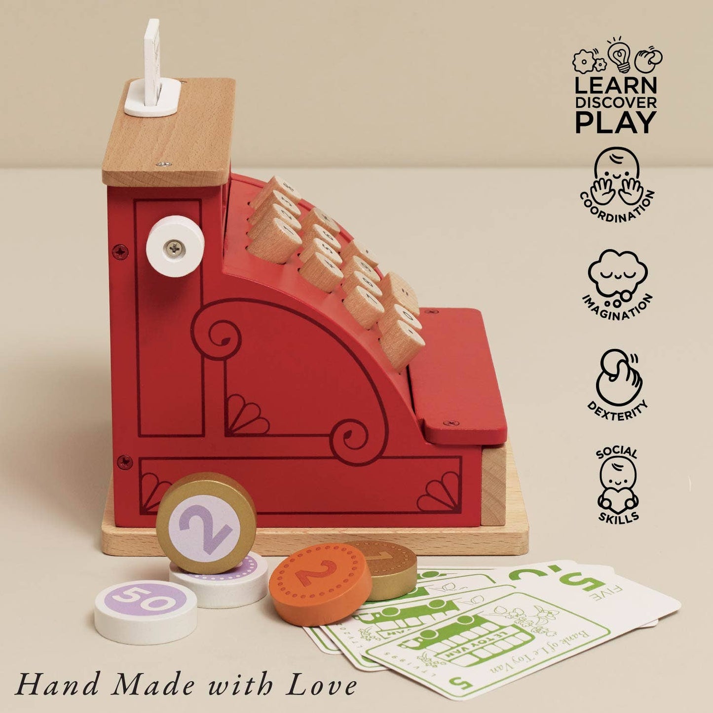 Wooden Cash Register & Money