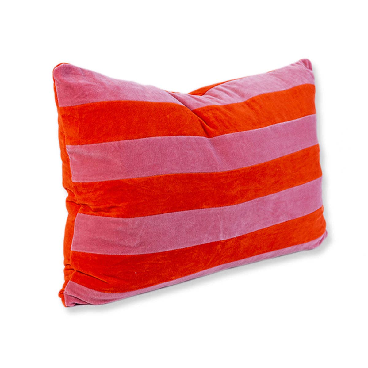Furbish Studio - Striped Velvet Lumbar Pillow - Pink + Orange