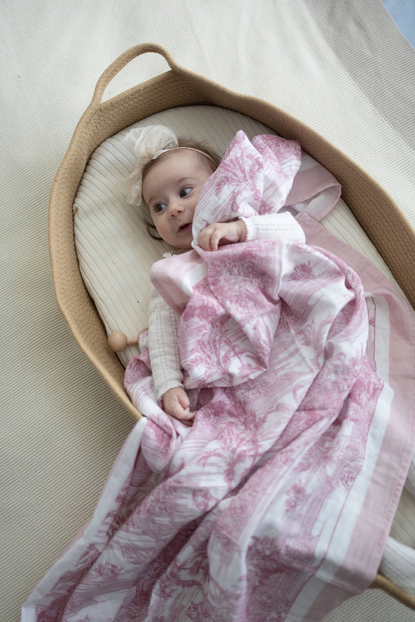 Organic Jungle Toile Muslin Blanket Pink