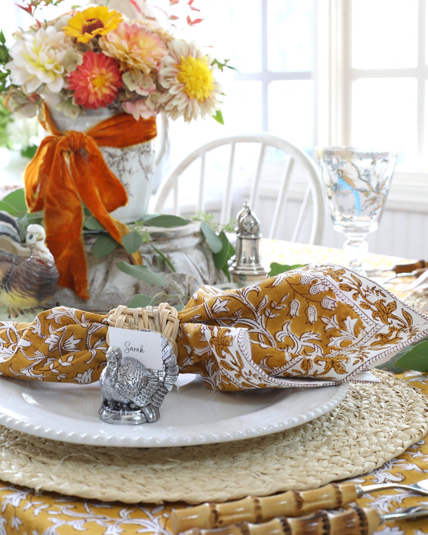 PACIFIC & ROSE TEXTILES - Napkin Pacho Saffron Floral, Set of 4