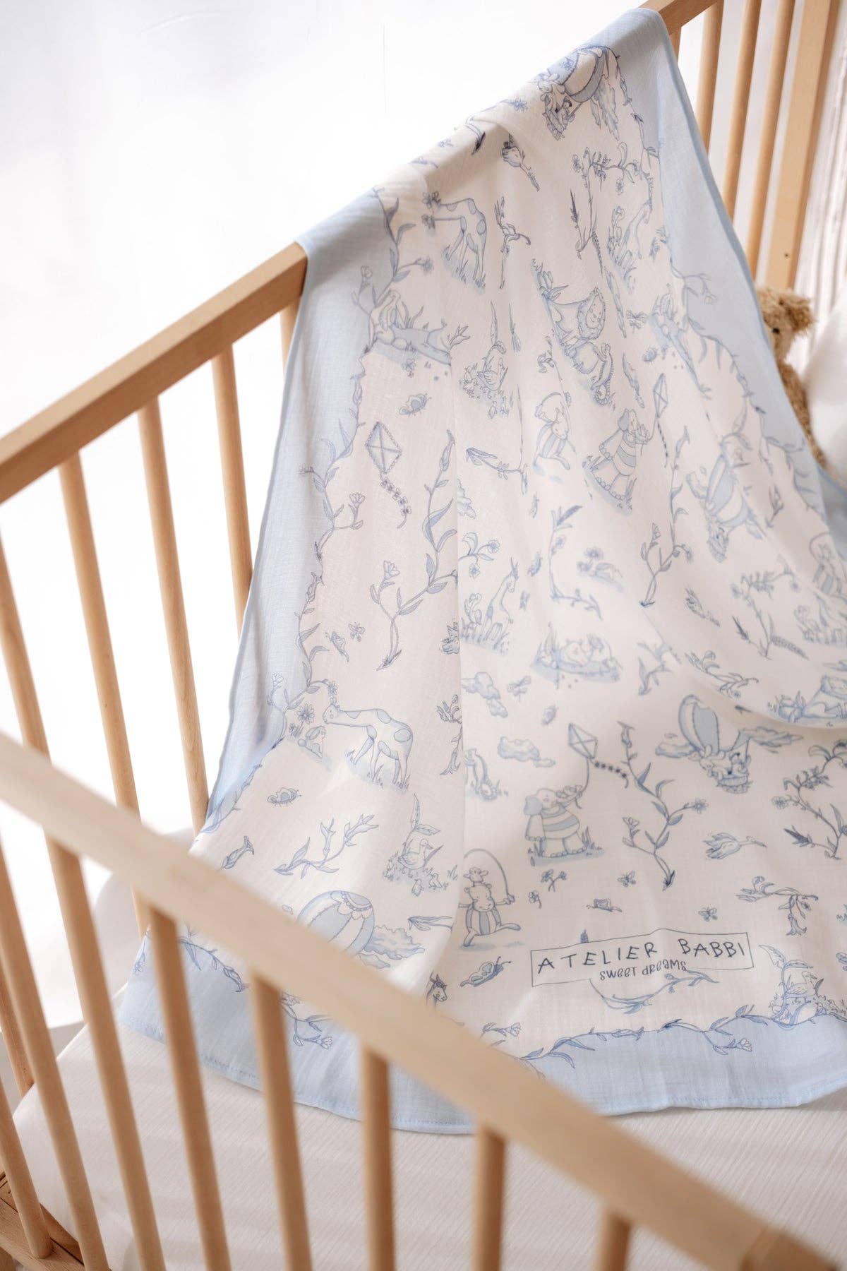 Atelier Babbi - Double-Layer Muslin Blanket - Toile De Jouy/Blue