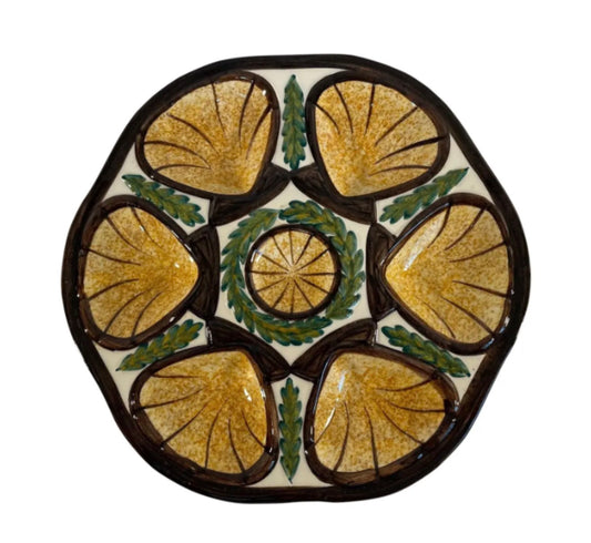 1950s French Majolica Oyster Plate by Saint Jean De Bretagne