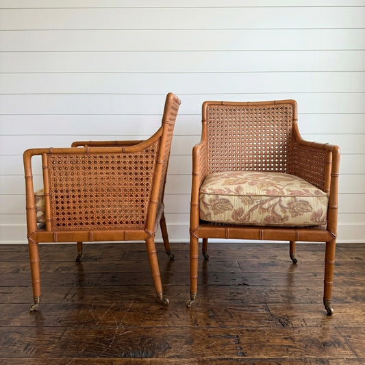 Pair of Baker Campaign Style Chairs with Faux Bamboo