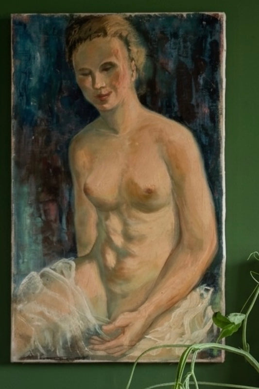 Vintage Figurative Oil Study: Seated Nude