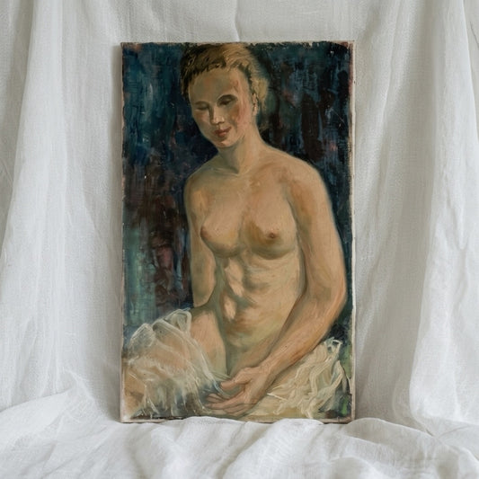Vintage Figurative Oil Study: Seated Nude