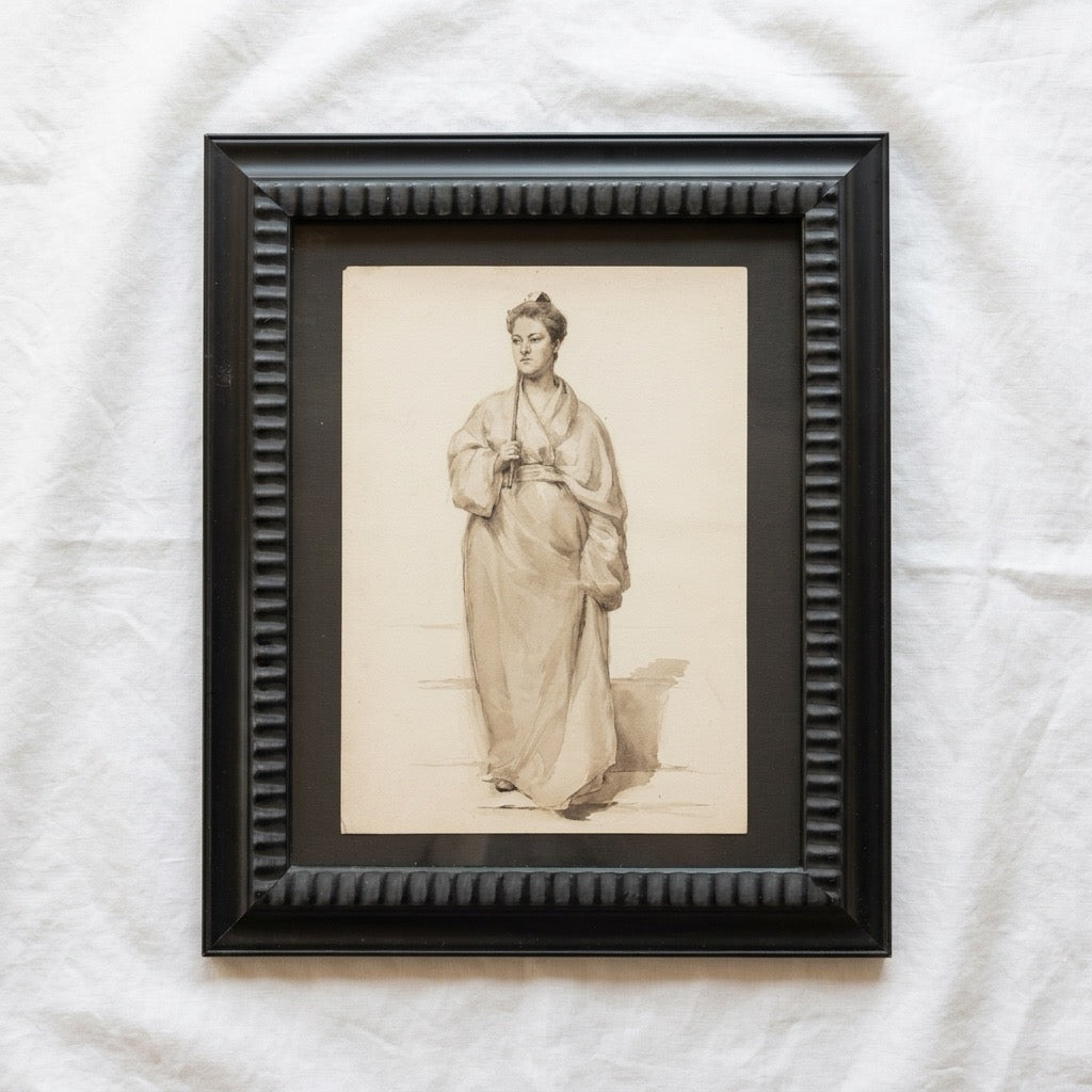 1910 Monochromatic Framed Watercolor