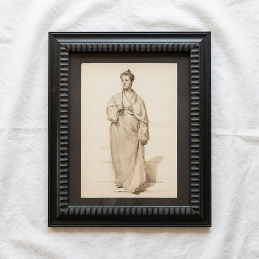 1910 Monochromatic Framed Watercolor