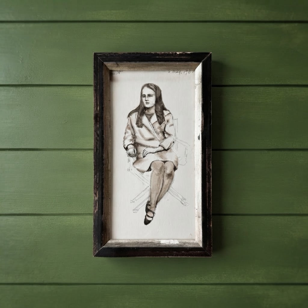 Vintage 1967 Seated Portrait Sketch