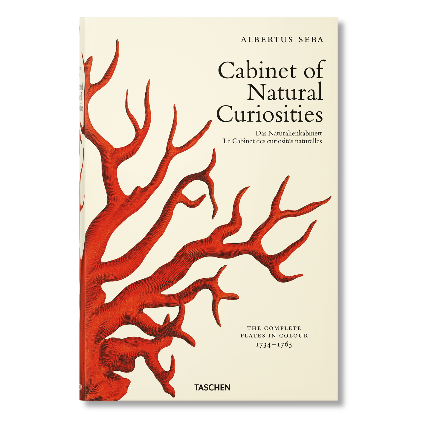 Book cover of 'Cabinet of Natural Curiosities' with red coral illustration on a beige background