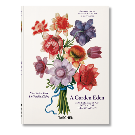 Book cover with floral illustration and 'A Garden Eden' title on a white background