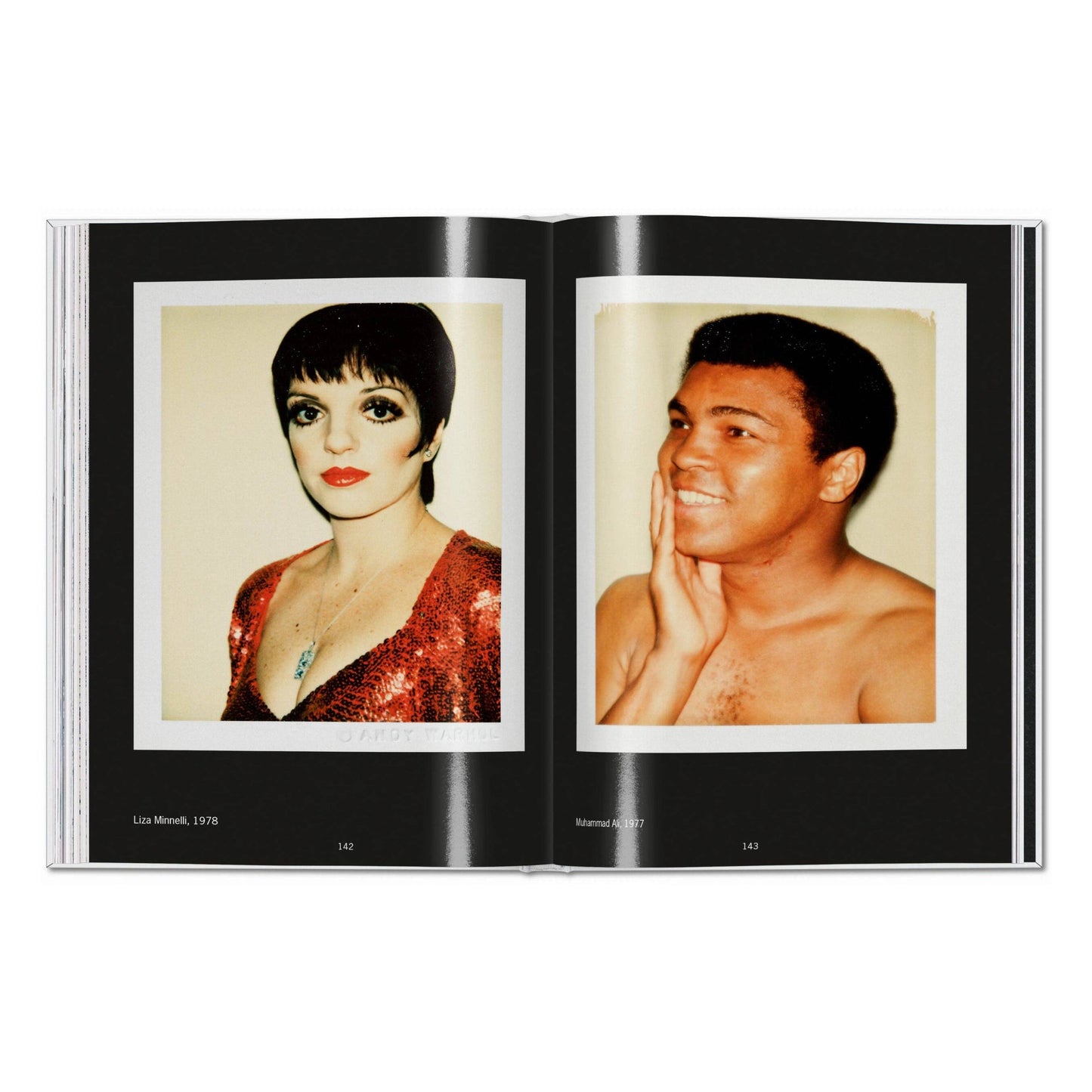 Open book showing two portraits, one of a woman and one of a man, on a white background.