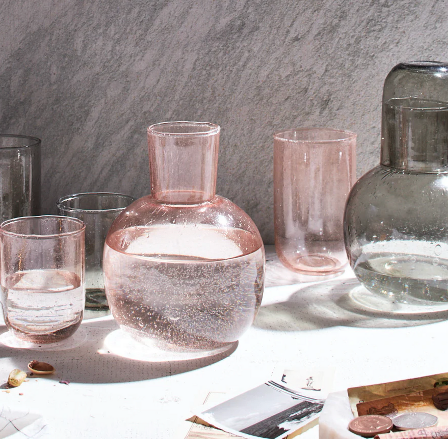 Pale Rose Seeded Water Glasses