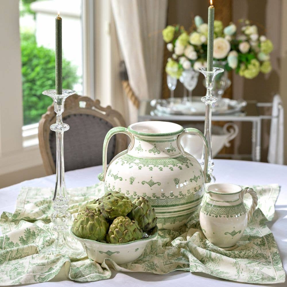 Italian Hand-painted Green Oversized Vase