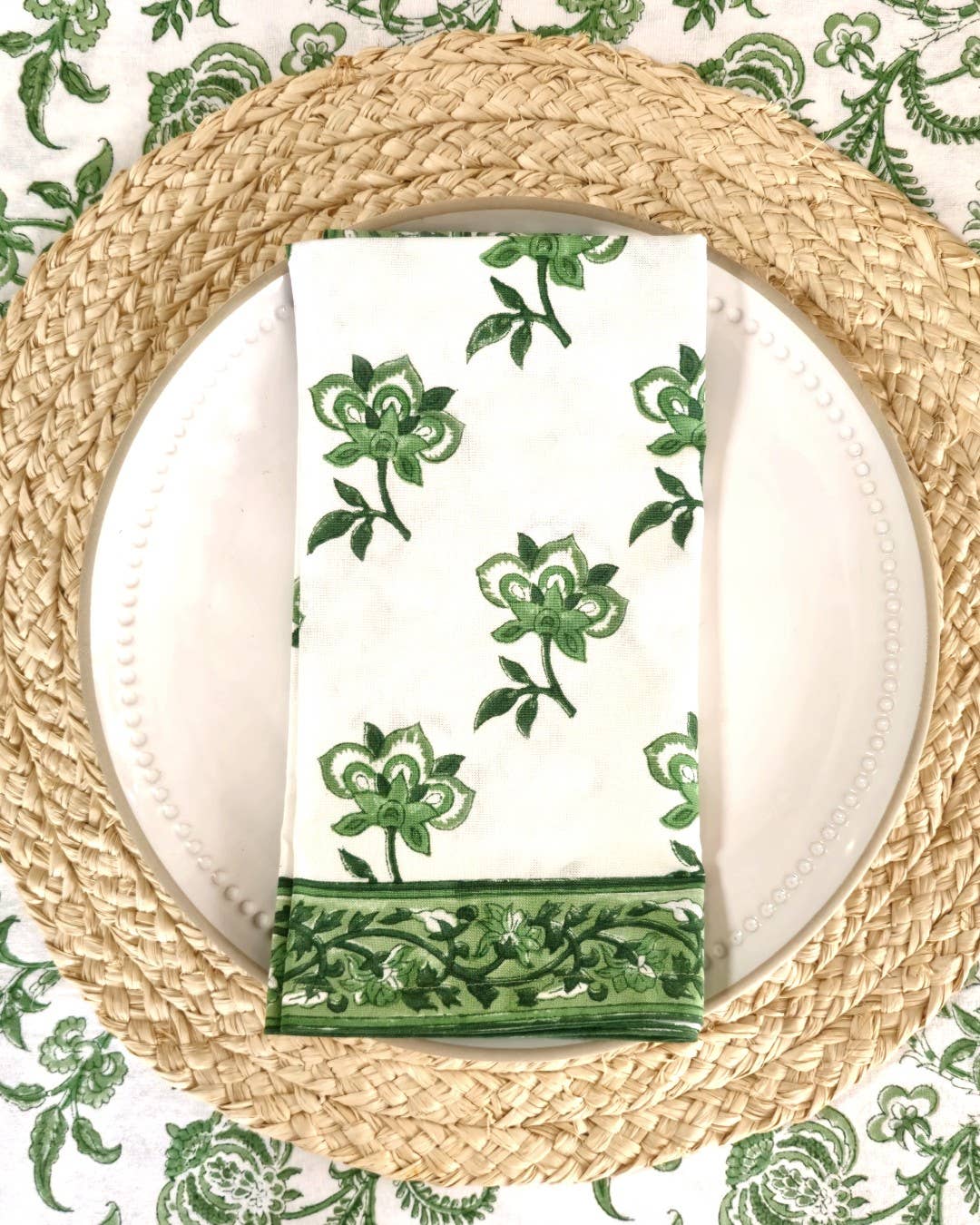 PACIFIC & ROSE TEXTILES - Napkin Lilibet Green Buti, Set of 4