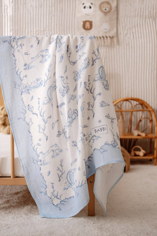 Atelier Babbi - Double-Layer Muslin Blanket - Toile De Jouy/Blue