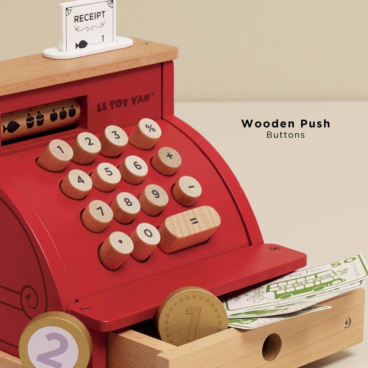 Wooden Cash Register & Money