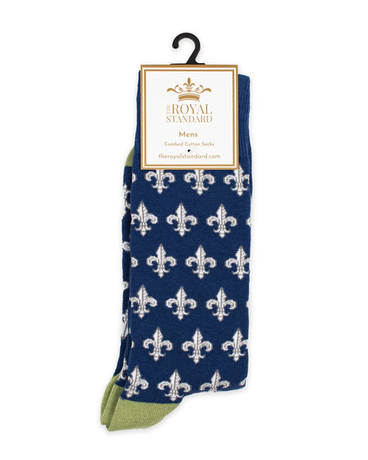 The Royal Standard - Men's Fleur de Lis Socks   Navy/Gray/Sage   One Size