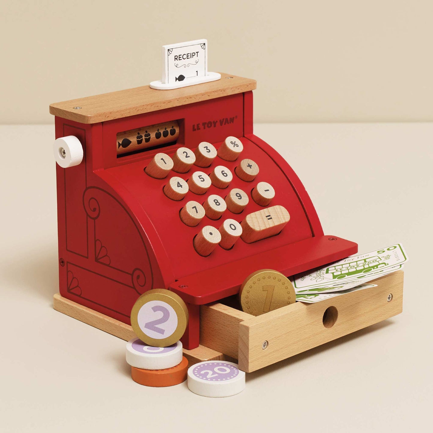 Wooden Cash Register & Money