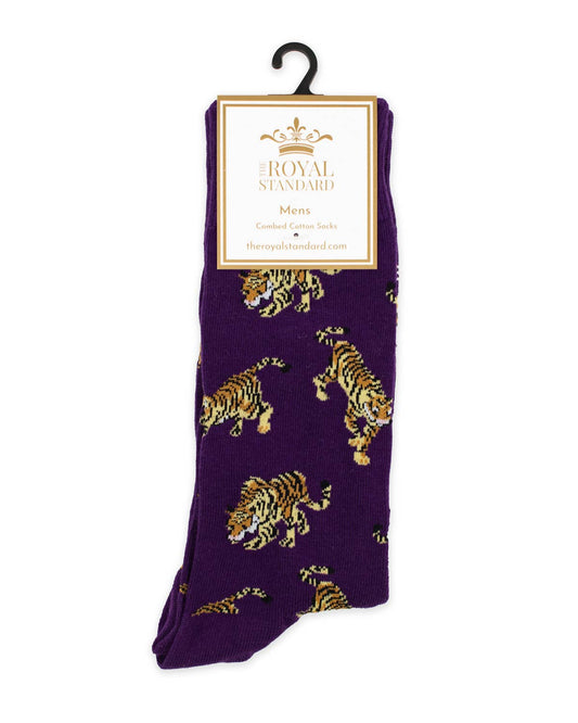 The Royal Standard - Men's Go Get Em Tiger Socks   Purple/Gold/Taupe   One Size