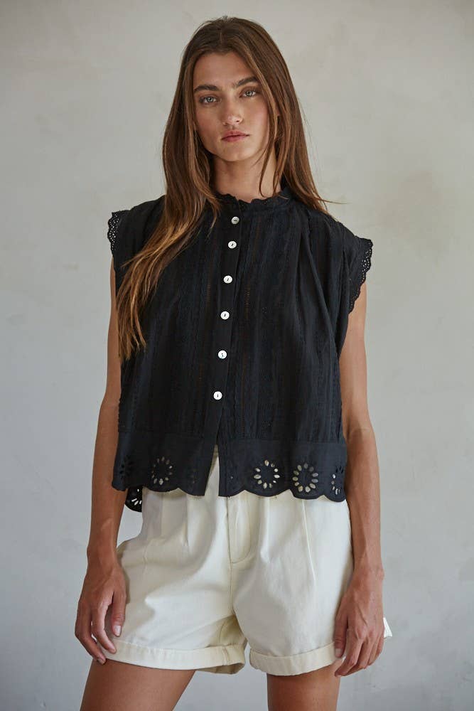 Romantic Sleeveless Eyelet and Lace Top