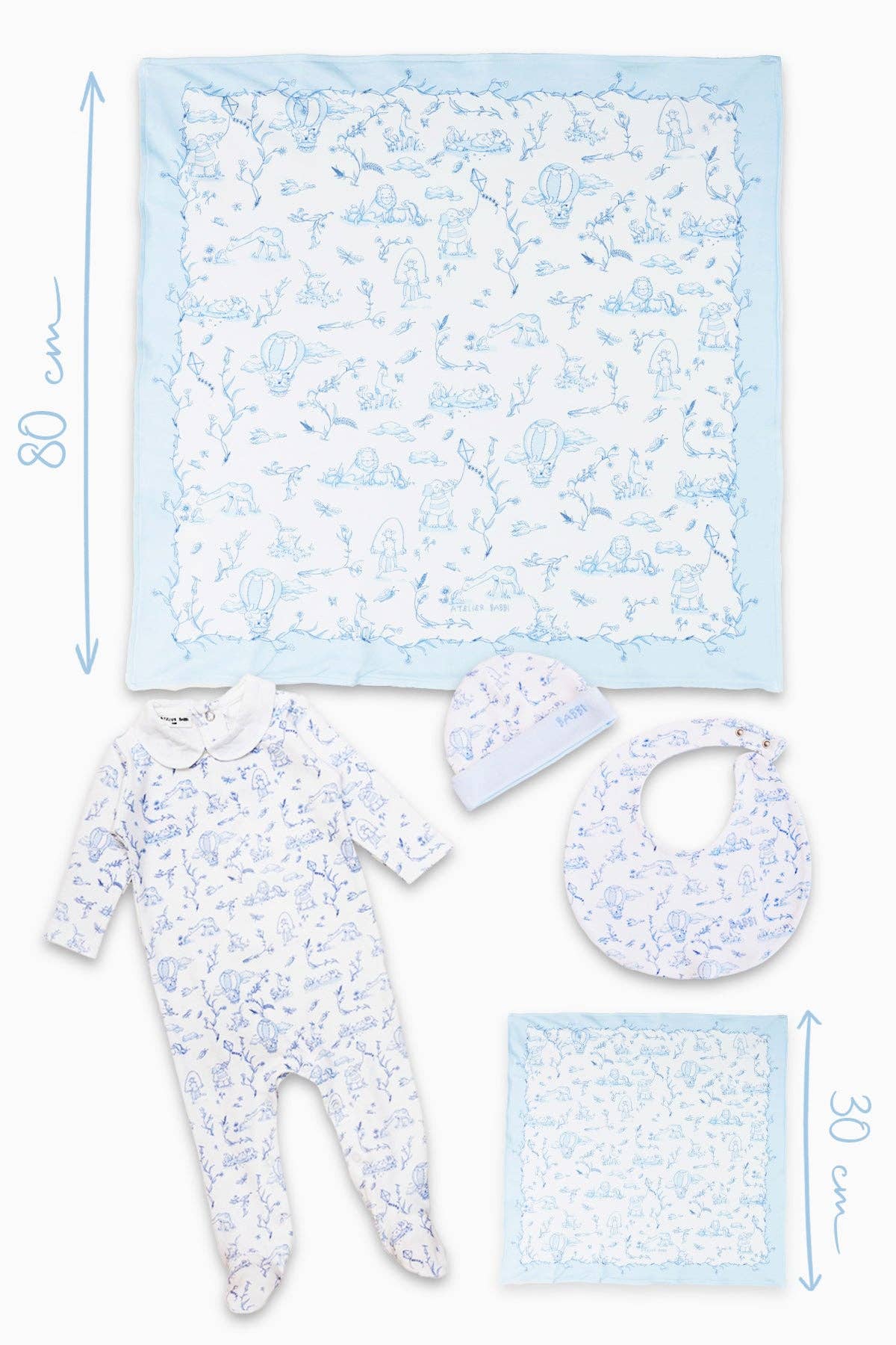 Toile de Jouy 5-Piece Newborn Set Blue
