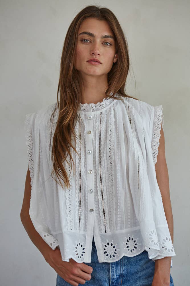 lace and eyelet soft button up top DOEN dupe